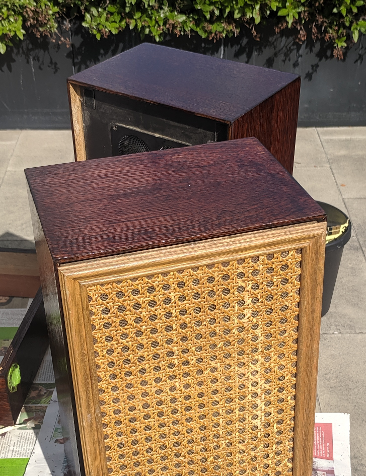 Speakers sanded and stained